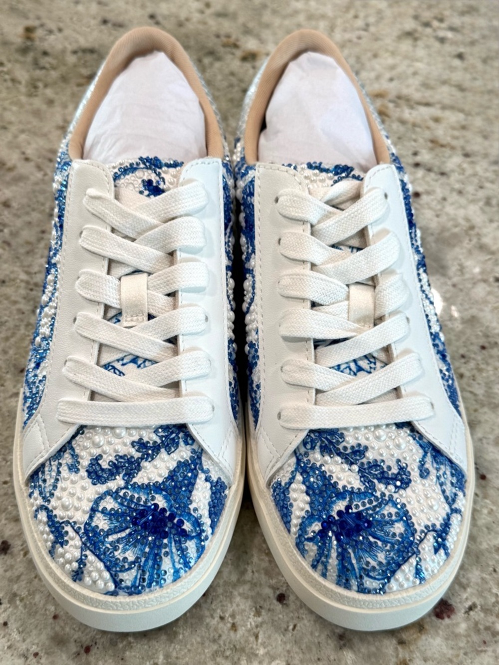 Betsey Johnson White and Blue Beaded Floral "Damon" Sneakers "NEW" - Picture 10 of 17